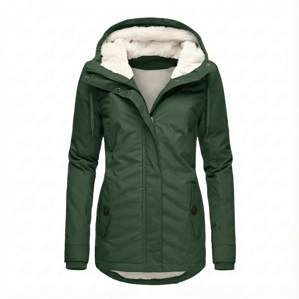 Gefütterte Damenjacke Mit Teddyfell & Kapuze – Winterjacke In Grau