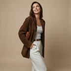 Oversize Damen Wildlederjacke – Lange Braune Übergangsjacke Mit Umlegekragen Für Herbst & Winter