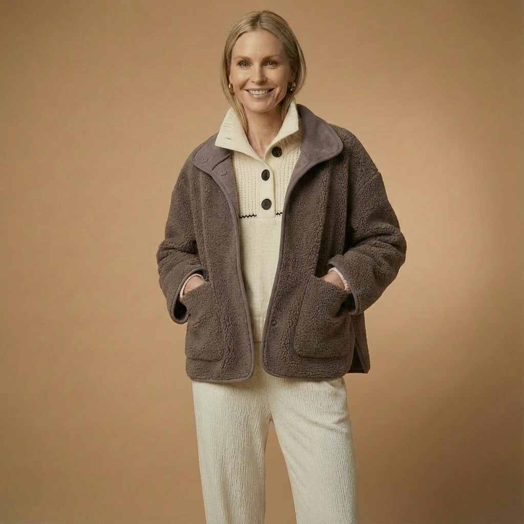 Faux-Shearling Reißverschlussjacke für Damen | Boxy Fit | Kuschelige Teddy-Optik