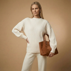 Clara Gerippter Strickpullover für Damen | Creme | Entspannte Passform