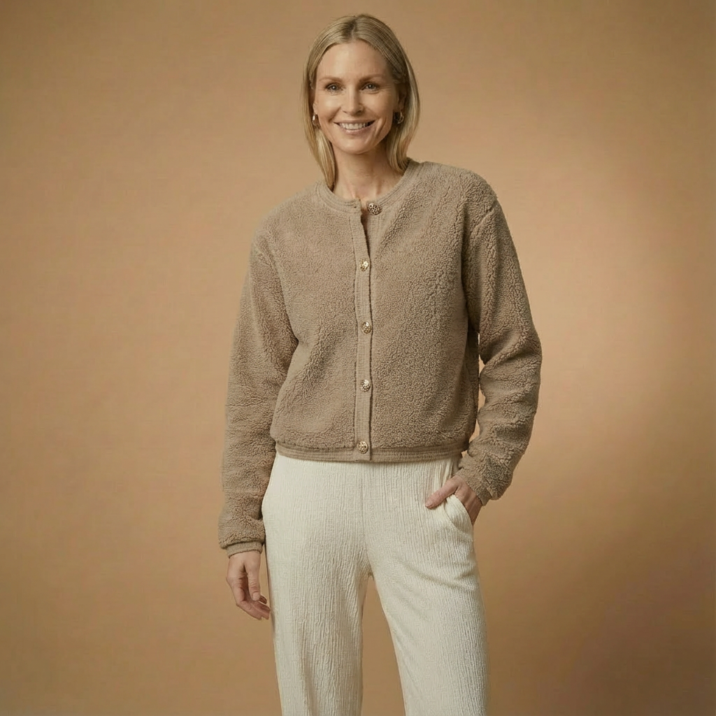 Clara Teddy Cardigan für Damen | Faux-Shearling-Textur | Kurz geschnitten