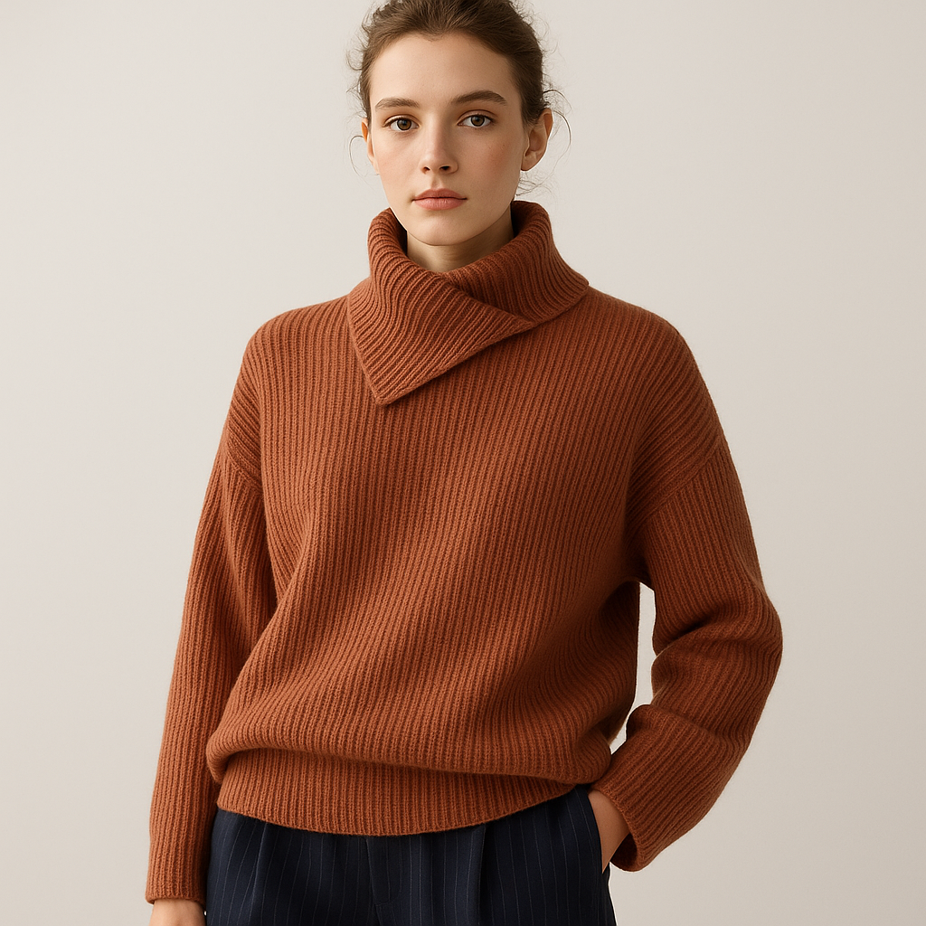 Clara Mode Weicher Wollpullover mit Asymmetrischem Rollkragen Damen – Apparel & Accessories > Clothing > Clothing Tops > Sweaters für Damen (Women > Knitwear > Sweaters > Turtleneck Sweaters)