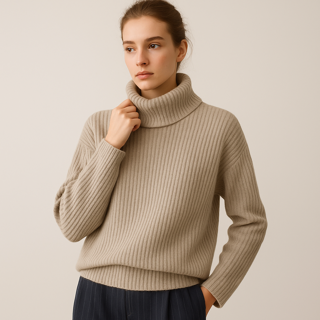 Clara Mode Weicher Wollpullover mit Asymmetrischem Rollkragen Damen – Apparel & Accessories > Clothing > Clothing Tops > Sweaters für Damen (Women > Knitwear > Sweaters > Turtleneck Sweaters)
