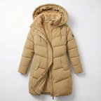 Langer Damen-Steppmantel Mit Kuschelkapuze – Warme Winterjacke In Softem Pastell