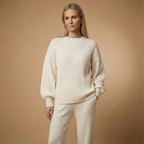 Clara Gerippter Strickpullover für Damen | Creme | Entspannte Passform