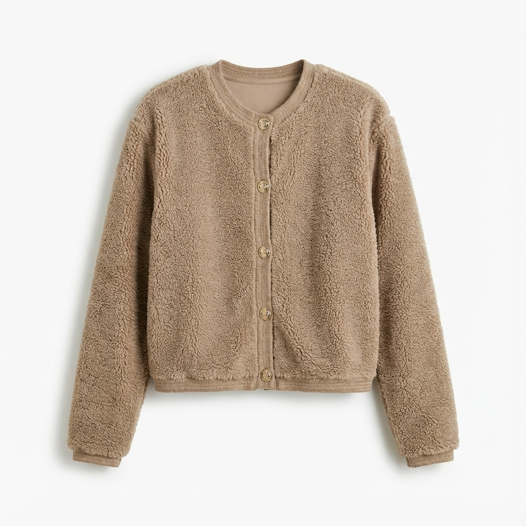 Clara Teddy Cardigan für Damen | Faux-Shearling-Textur | Kurz geschnitten