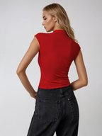 Clara Mode Ärmelloses Slim Fit Top mit Hohem Kragen Damen – Apparel & Accessories > Clothing > Clothing Tops > Blouses für Damen (Women > Tops > Blouses & Shirts > Tops)