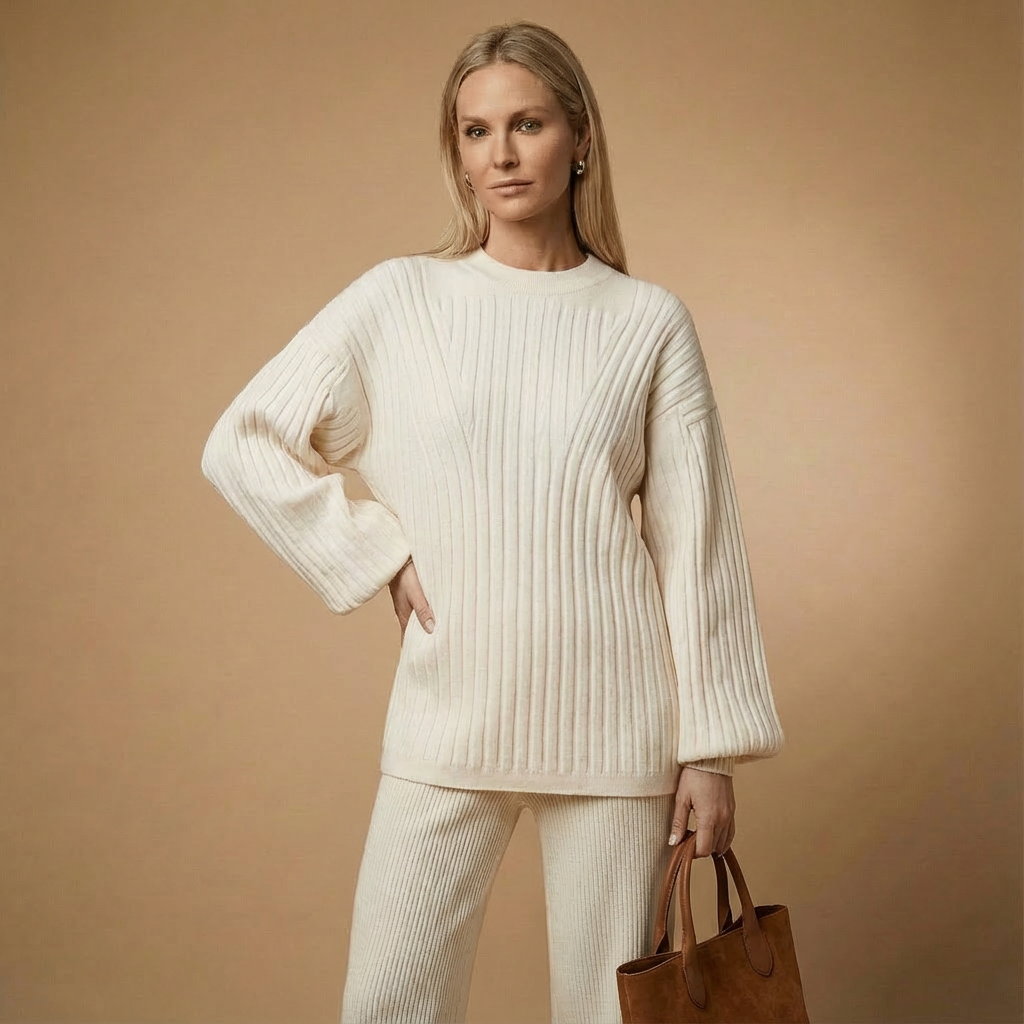 Clara Gerippter Strickpullover für Damen | Creme | Entspannte Passform