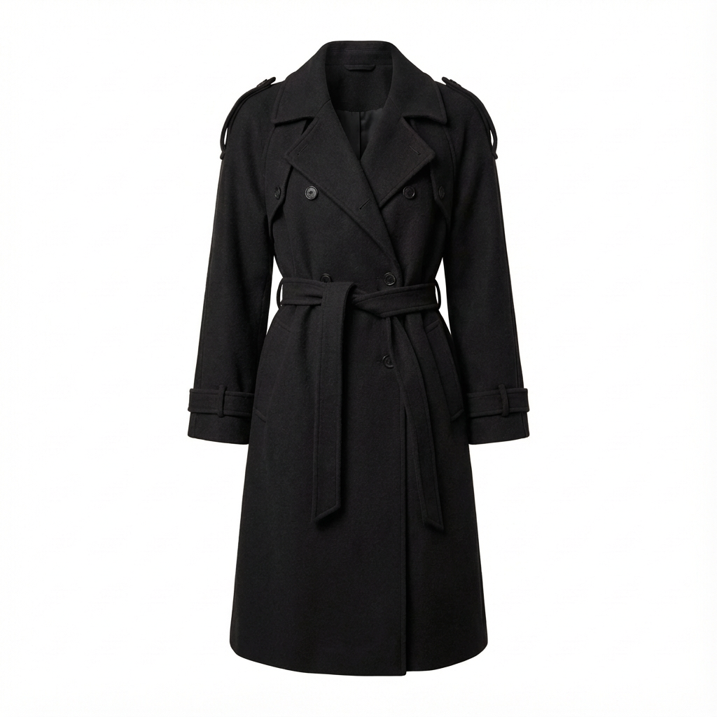 Eleganter Damen Maxi-Mantel – Langer Wintermantel Mit Doppelreiher & Bindegürtel Für Herbst/Winter