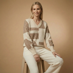 Geometrischer Strickpullover für Damen | V-Ausschnitt | Lockere Passform