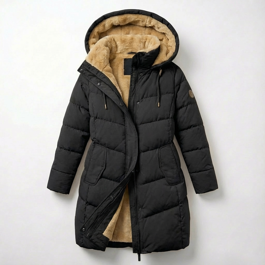 Langer Damen-Steppmantel Mit Kuschelkapuze – Warme Winterjacke In Softem Pastell