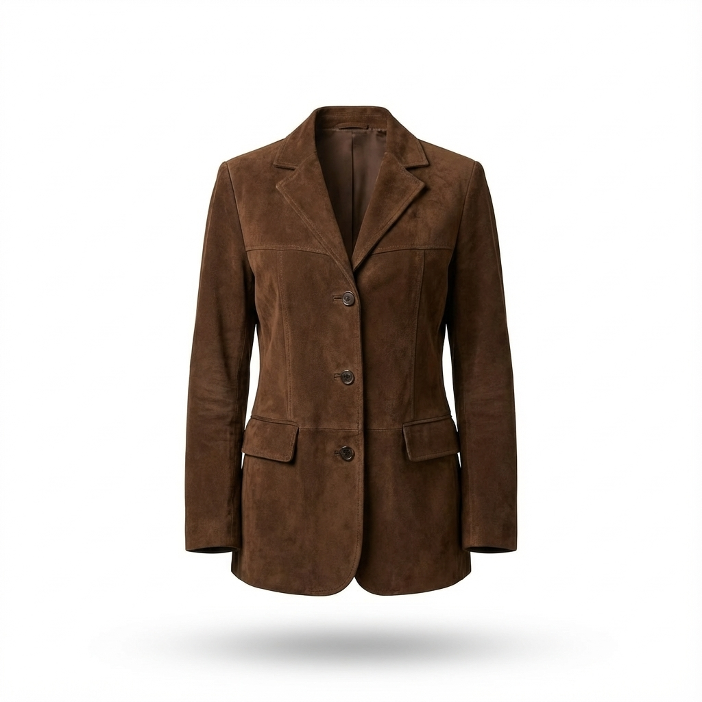 Oversize Damen Wildlederjacke – Lange Braune Übergangsjacke Mit Umlegekragen Für Herbst & Winter