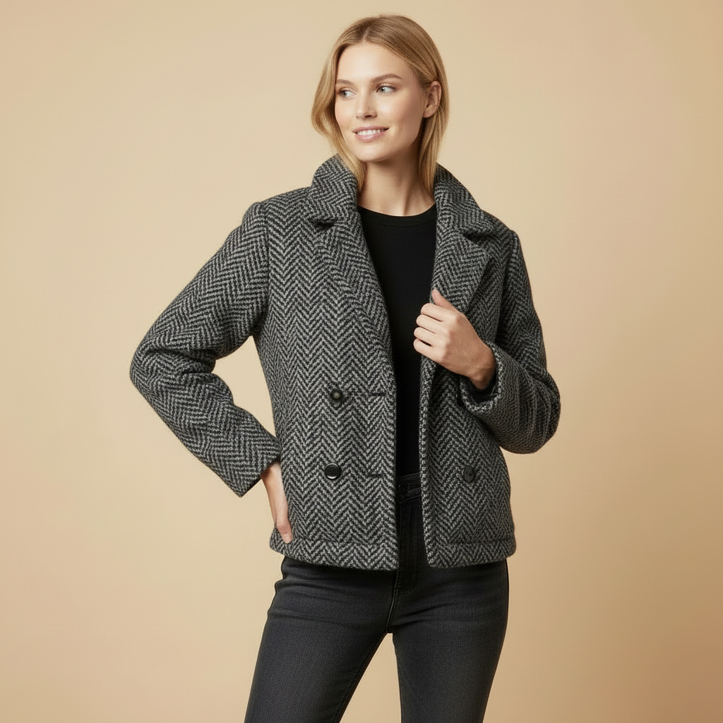 Urban Sunrise Fischgrätjacke | Doppelreihige Kurzjacke | Eleganter City-Look