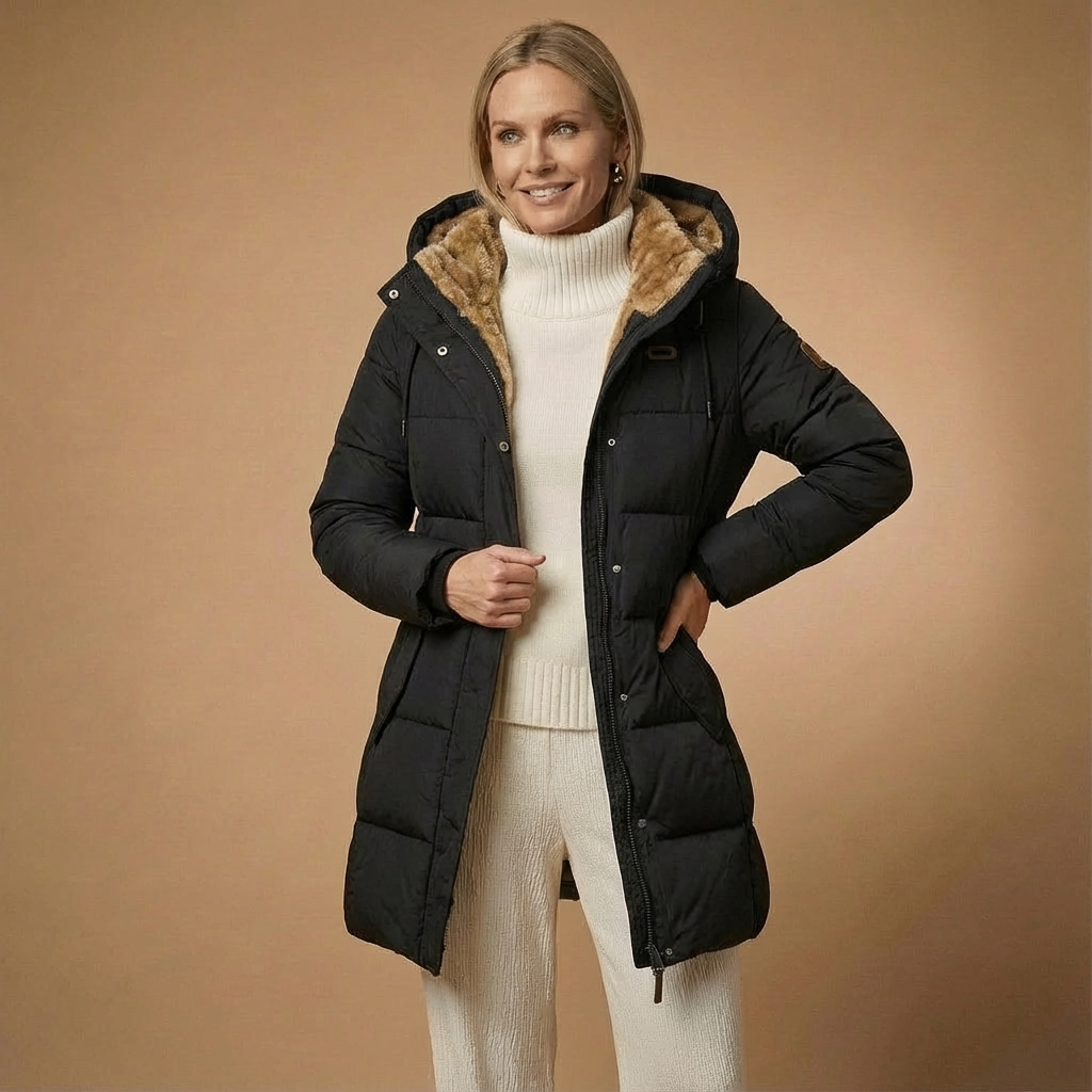 Langer Damen-Steppmantel Mit Kuschelkapuze – Warme Winterjacke In Softem Pastell