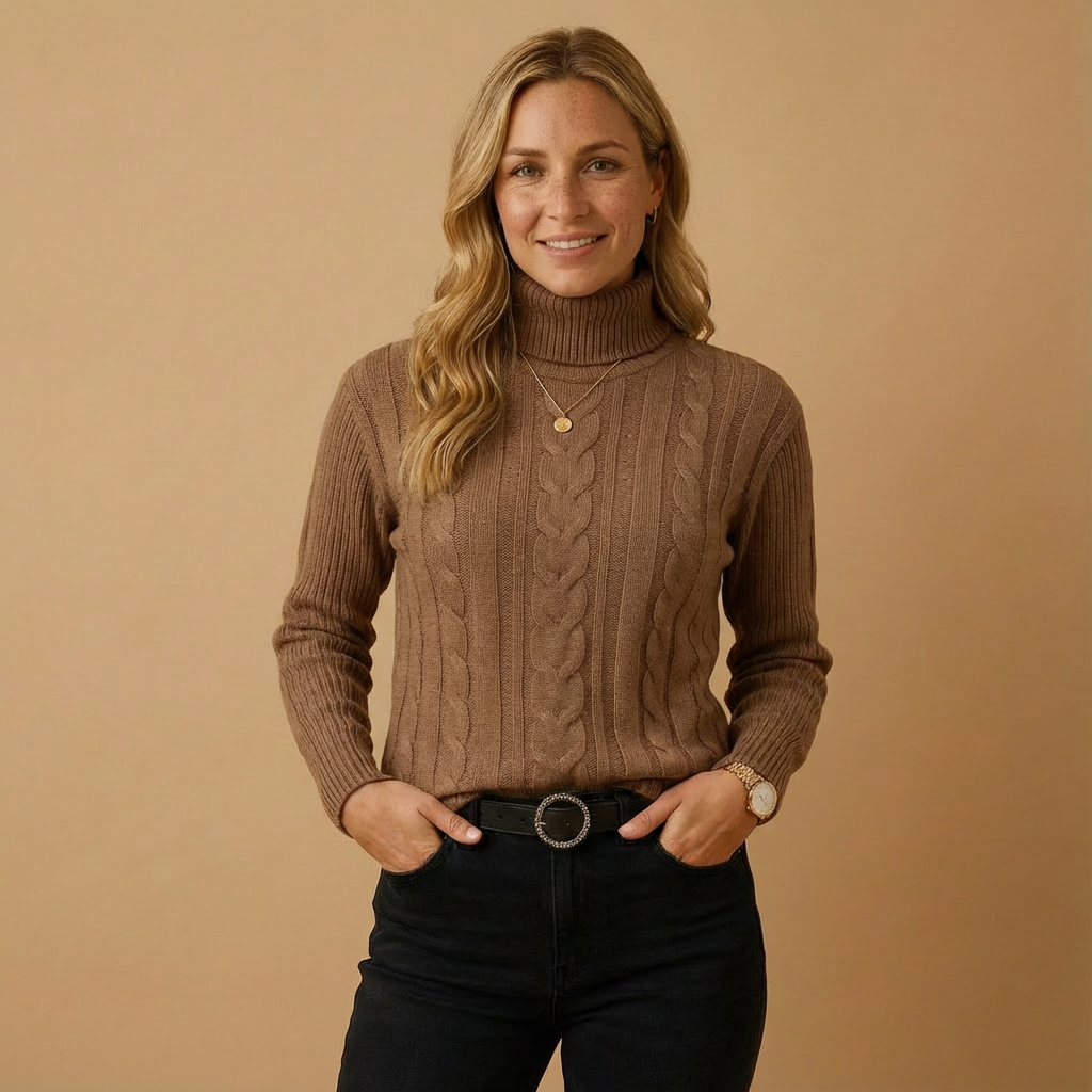 Premium Zopfstrick-Rollkragenpullover für Damen | Weicher Winterstrick | Figurnahe Passform