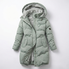 Langer Damen-Steppmantel Mit Kuschelkapuze – Warme Winterjacke In Softem Pastell