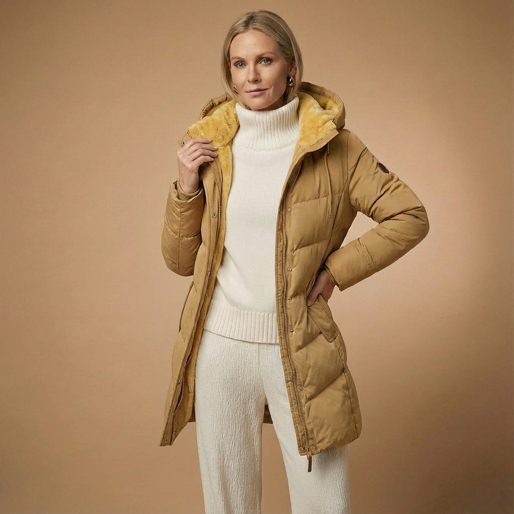 Langer Damen-Steppmantel Mit Kuschelkapuze – Warme Winterjacke In Softem Pastell