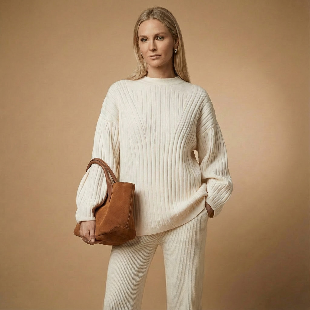 Clara Gerippter Strickpullover für Damen | Creme | Entspannte Passform