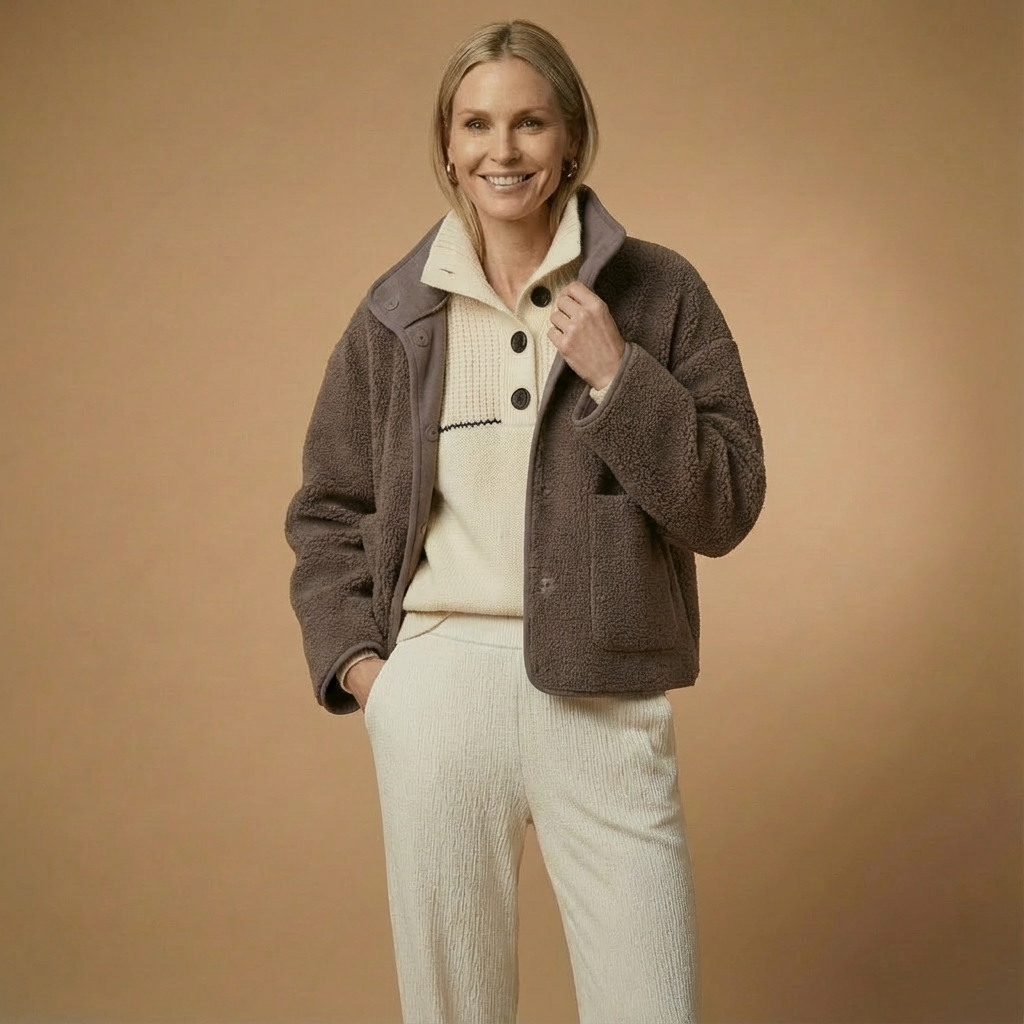 Faux-Shearling Reißverschlussjacke für Damen | Boxy Fit | Kuschelige Teddy-Optik
