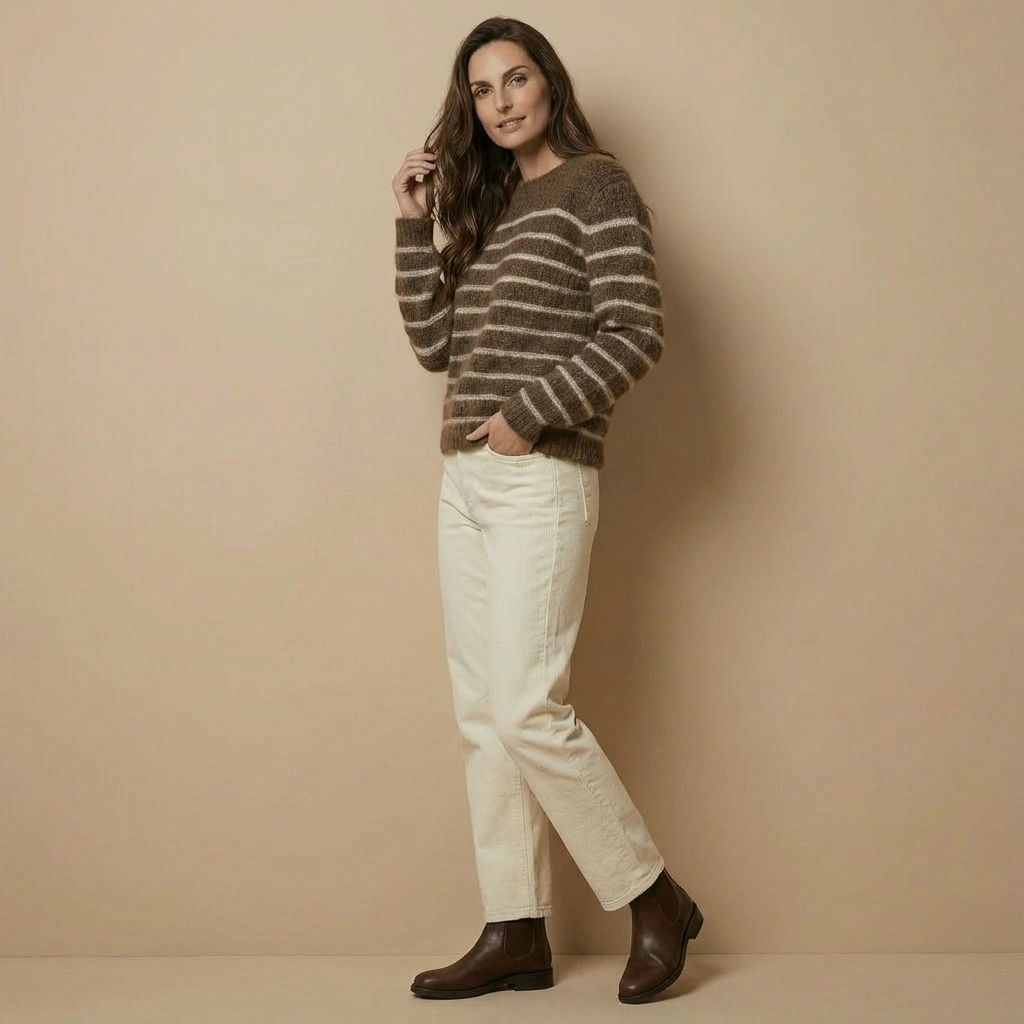 Gestreifter Kaschmirpullover für Damen | Rundhalsausschnitt | Lockerer Relaxed Fit