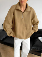 Clara Mode Relaxed Zipper Pullover mit Strukturkragen Damen – Apparel & Accessories > Clothing > Clothing Tops > Sweaters für Damen (Women > Tops > Knitwear > Pullovers & Sweaters)