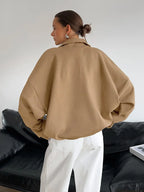 Clara Mode Relaxed Zipper Pullover mit Strukturkragen Damen – Apparel & Accessories > Clothing > Clothing Tops > Sweaters für Damen (Women > Tops > Knitwear > Pullovers & Sweaters)