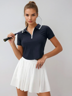 Clara Mode Sportlich Elegantes Polo Top mit Kontrastkragen Damen – Apparel & Accessories > Clothing > Clothing Tops > Polos für Damen (Women > Tops > Knitwear > Polo Shirts)
