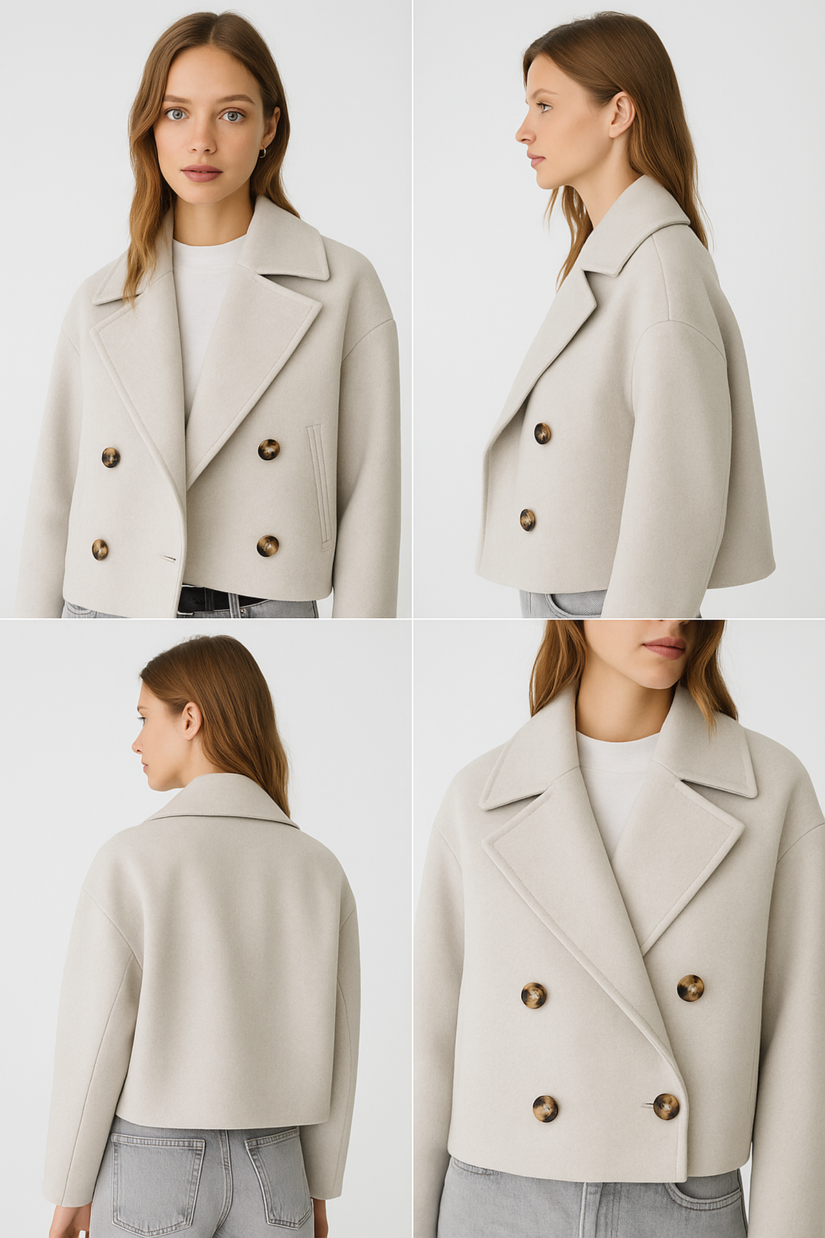 Clara Mode Oversized Kurzmantel aus Premium Wollmix Damen – Apparel & Accessories > Clothing > Outerwear > Coats & Jackets > Pea Coats für Damen (Women > Outerwear > Coats > Cropped Coats)