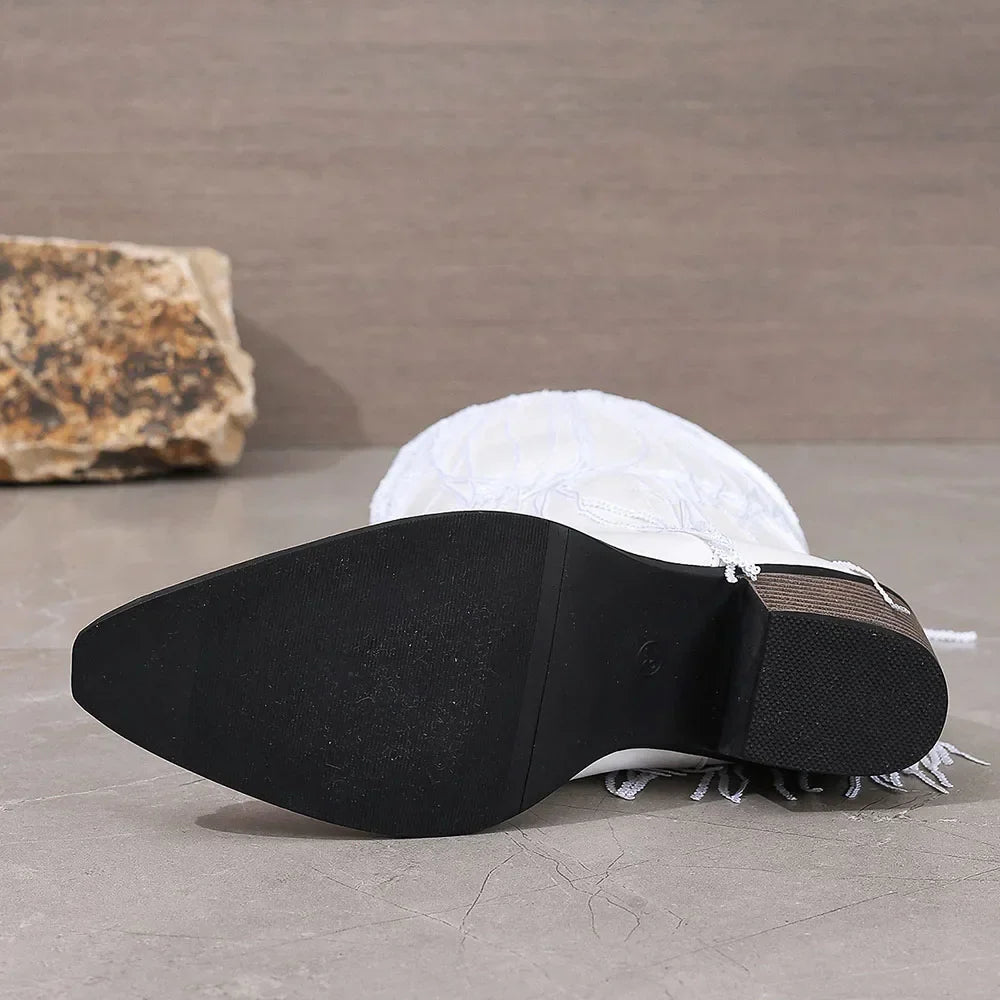 Clara Mode Western Mid-Calf Stiefel mit Textilfransen Damen – Apparel & Accessories > Shoes > Boots für Damen (Women > Shoes > Boots > Mid-Calf Boots)