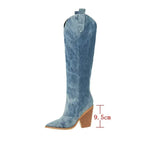 Clara Mode Kniehohe Denim Stiefel Mit Blockabsatz – Apparel & Accessories > Shoes > Boots für Damen (Women > Shoes > Boots > Knee-High Boots)