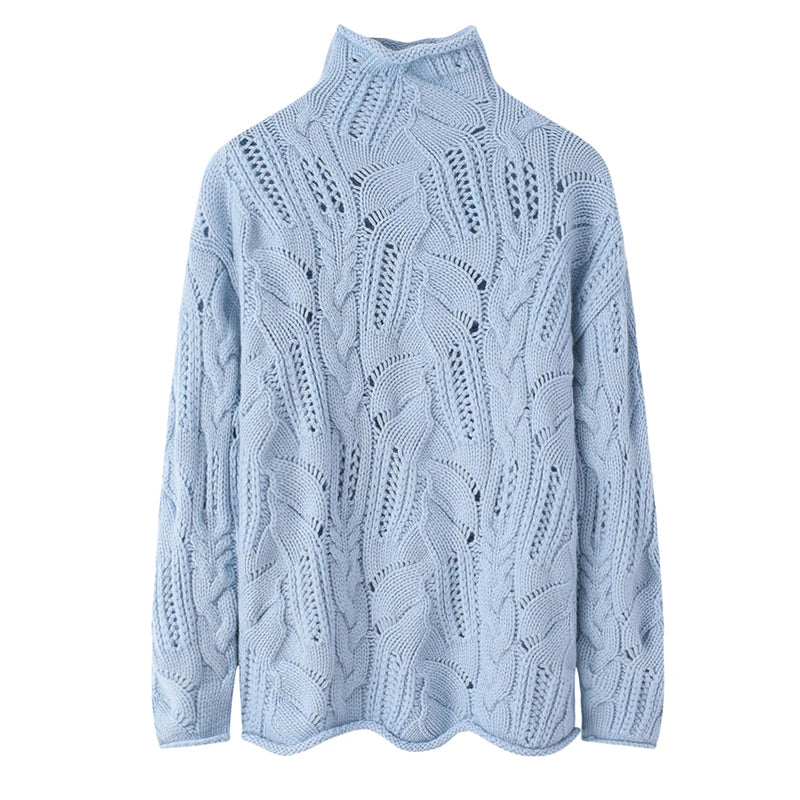 Clara Mode Wool-Cashmere Turtleneck Sweater | Open Knit | Loose Fit – für Damen (Women > Clothing > Knitwear > Sweaters > Turtleneck Sweaters)