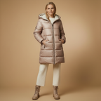 Damen-Wintermantel mit Kapuze | Langer Steppmantel | Warm gefüttert & wasserabweisend