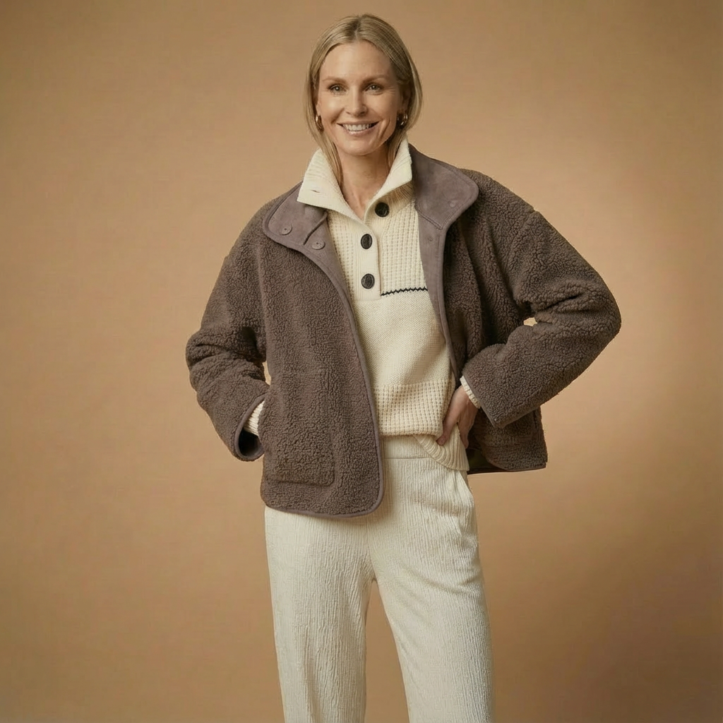 Faux-Shearling Reißverschlussjacke für Damen | Boxy Fit | Kuschelige Teddy-Optik
