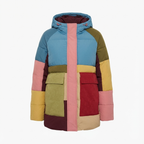 Colorblock Damen-Steppjacke Mit Kapuze – Bunte Winterjacke Im Patchwork-Look