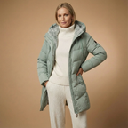 Langer Damen-Steppmantel Mit Kuschelkapuze – Warme Winterjacke In Softem Pastell