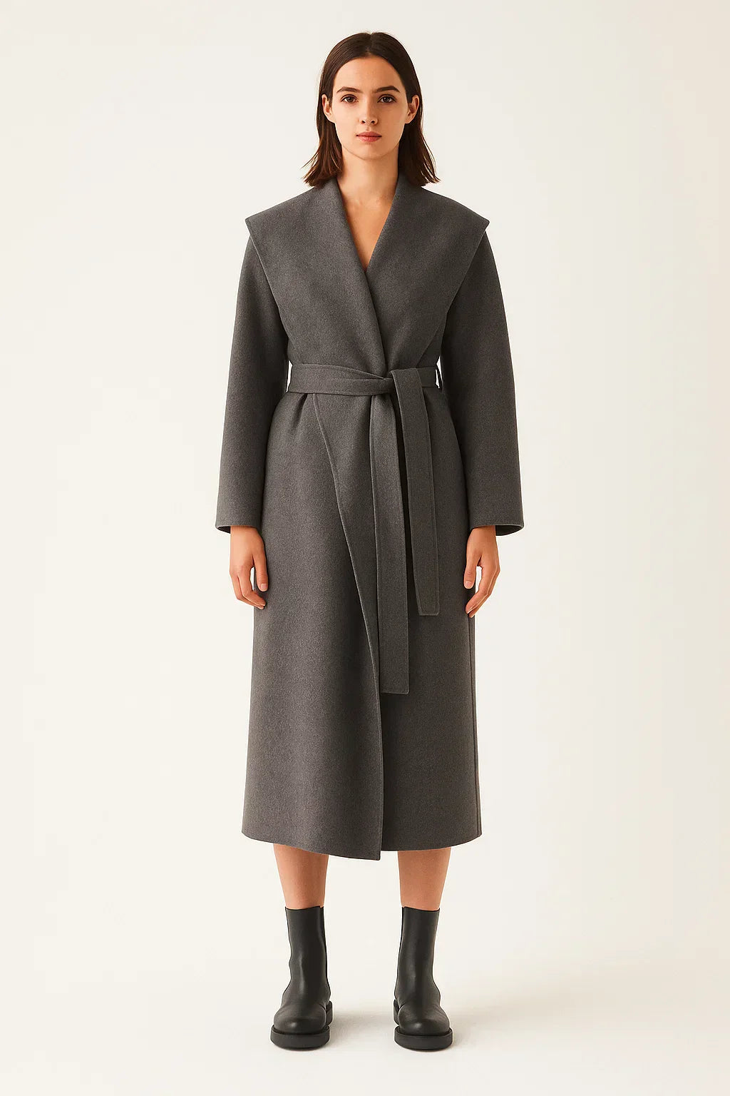Clara Mode Eleganter Langmantel mit Shawlkragen Wollmischung Damen – Apparel & Accessories > Clothing > Outerwear > Coats & Jackets > Wrap Coats für Damen (Women > Outerwear > Coats > Wool Blend Coats)