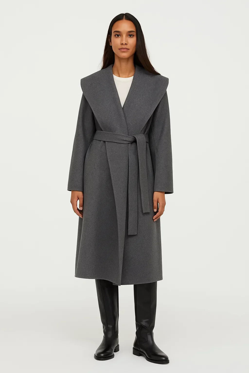 Clara Mode Eleganter Langmantel mit Shawlkragen Wollmischung Damen – Apparel & Accessories > Clothing > Outerwear > Coats & Jackets > Wrap Coats für Damen (Women > Outerwear > Coats > Wool Blend Coats)