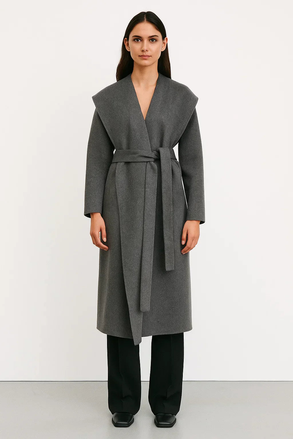 Clara Mode Eleganter Langmantel mit Shawlkragen Wollmischung Damen – Apparel & Accessories > Clothing > Outerwear > Coats & Jackets > Wrap Coats für Damen (Women > Outerwear > Coats > Wool Blend Coats)