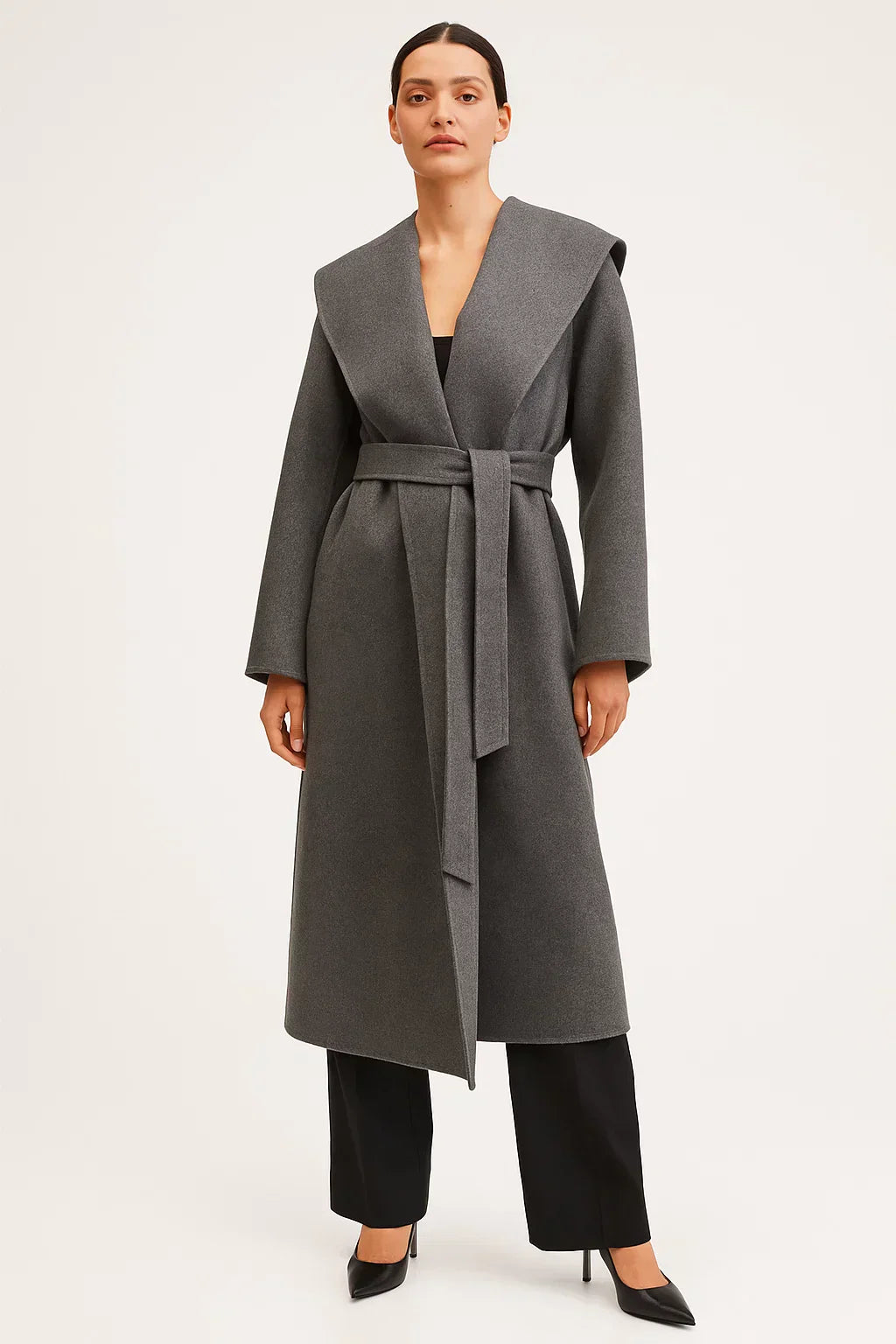 Clara Mode Eleganter Langmantel mit Shawlkragen Wollmischung Damen – Apparel & Accessories > Clothing > Outerwear > Coats & Jackets > Wrap Coats für Damen (Women > Outerwear > Coats > Wool Blend Coats)