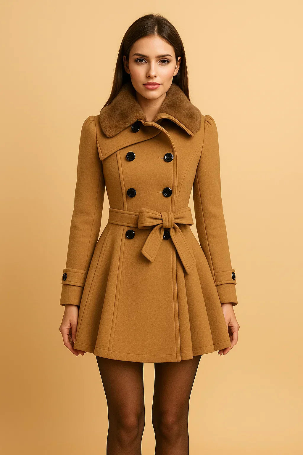 Clara Mode Damenmantelmodell Gürtelbetont Kunstpelzkragenoptik Alltagskomfortabilität Für Damen – für Damen (Women > Outerwear > Coats > A-Line Coats)