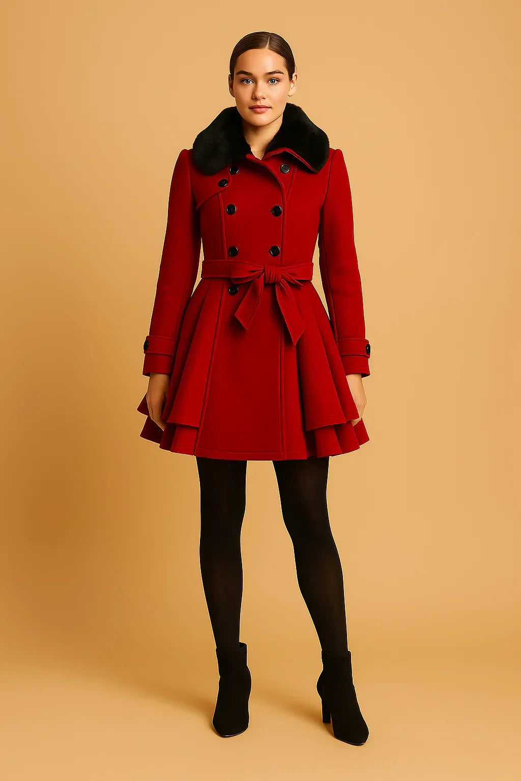 Clara Mode Damenmantelmodell Gürtelbetont Kunstpelzkragenoptik Alltagskomfortabilität Für Damen – für Damen (Women > Outerwear > Coats > A-Line Coats)