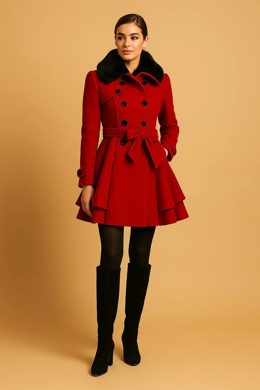 Clara Mode Damenmantelmodell Gürtelbetont Kunstpelzkragenoptik Alltagskomfortabilität Für Damen – für Damen (Women > Outerwear > Coats > A-Line Coats)