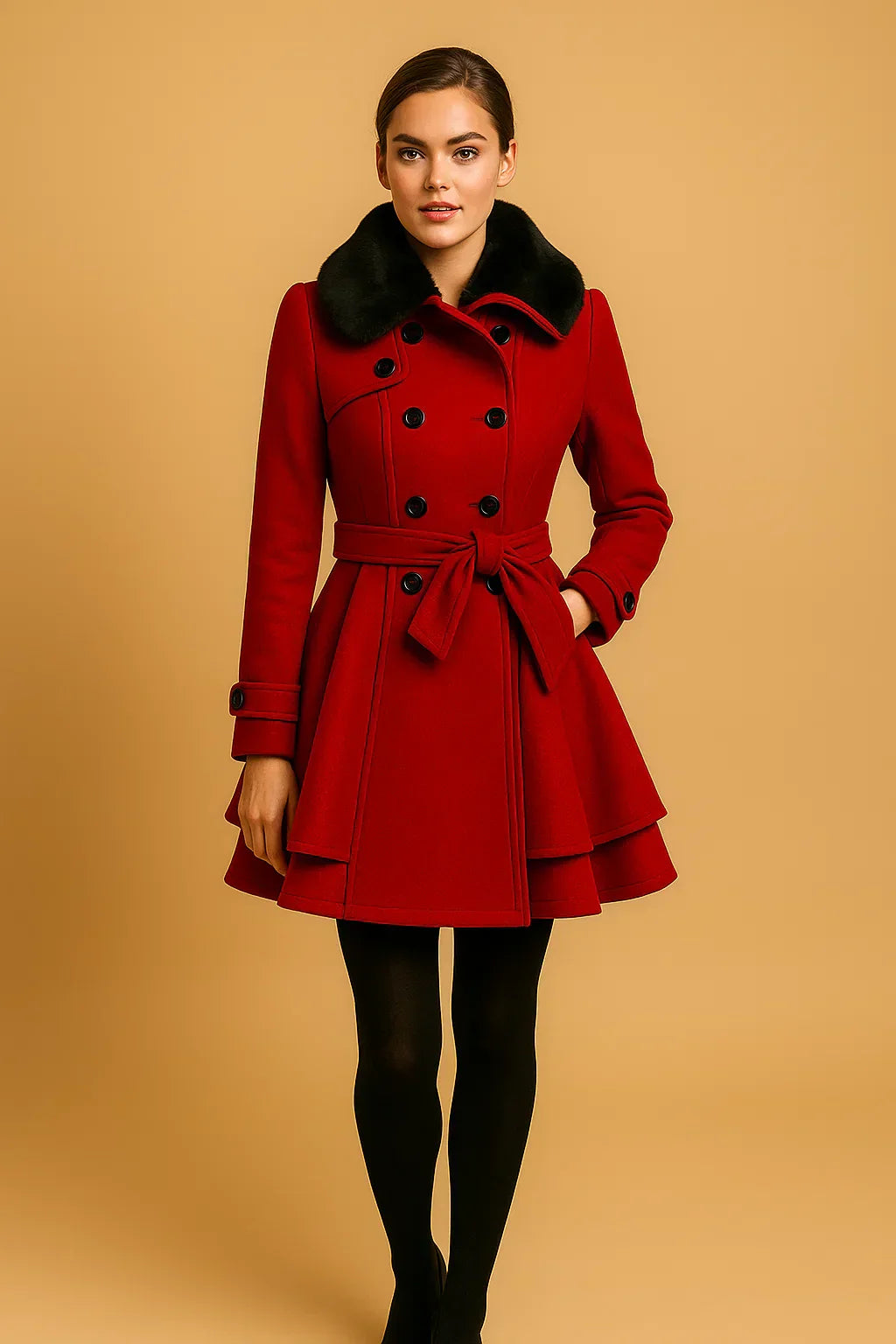 Clara Mode Damenmantelmodell Gürtelbetont Kunstpelzkragenoptik Alltagskomfortabilität Für Damen – für Damen (Women > Outerwear > Coats > A-Line Coats)