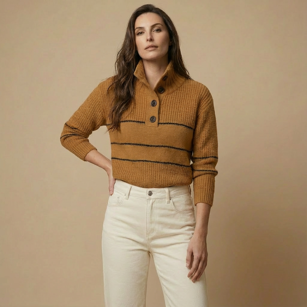 Maritim inspiriert: Gestreifter Button-Pullover für mühelose Everyday-Looks