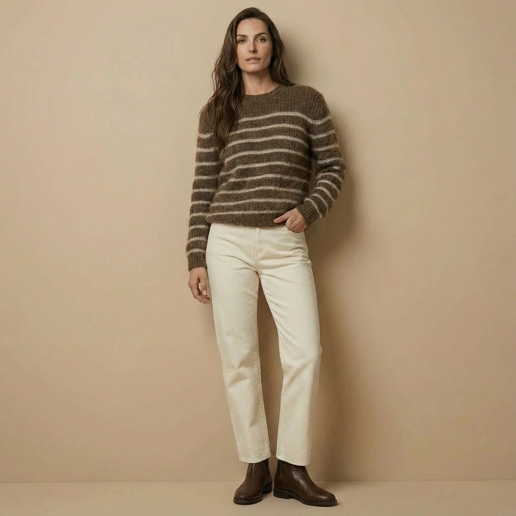 Gestreifter Kaschmirpullover für Damen | Rundhalsausschnitt | Lockerer Relaxed Fit