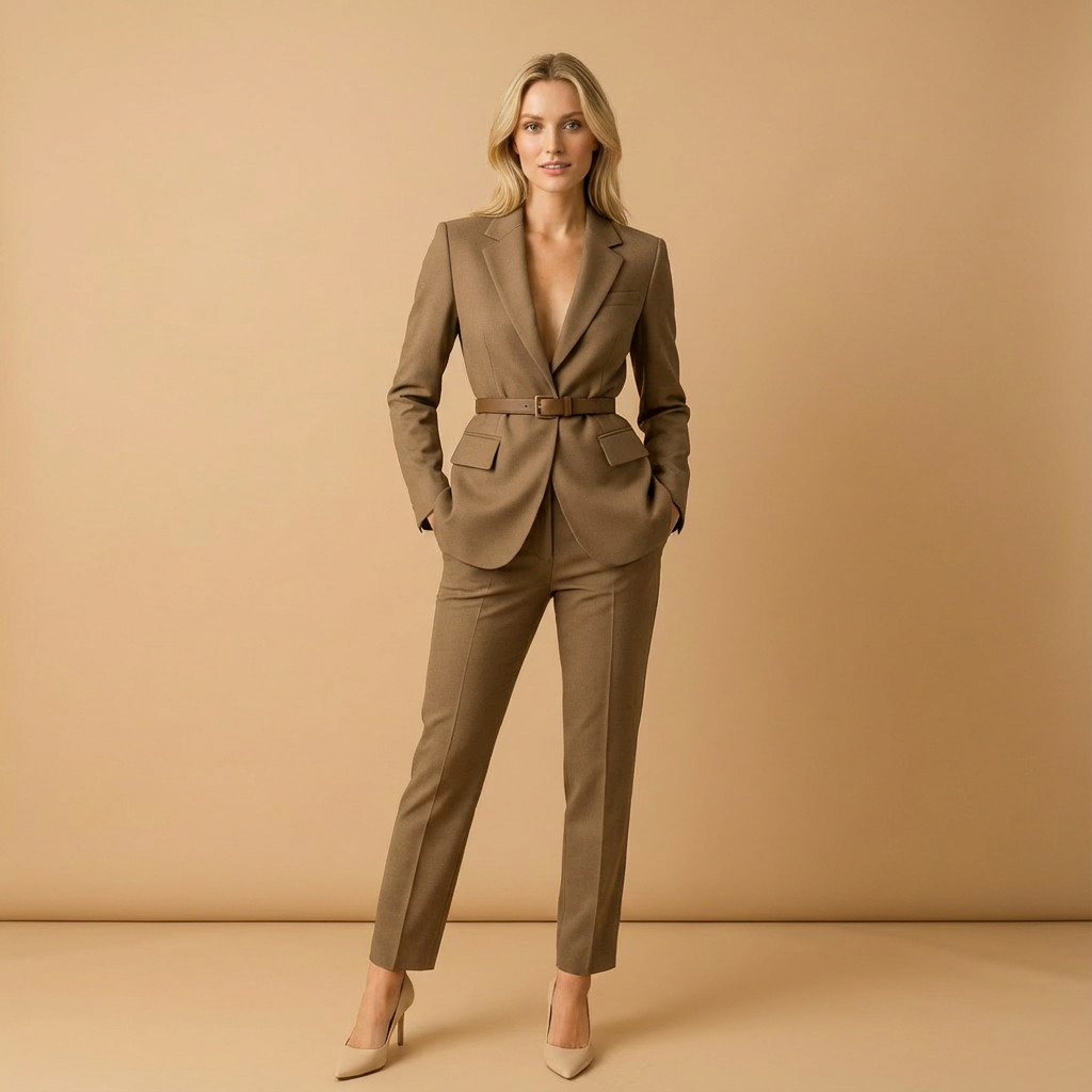 Taillierter Damen-Hosenanzug | Blazer mit Gürtel & Wide-Leg-Hose