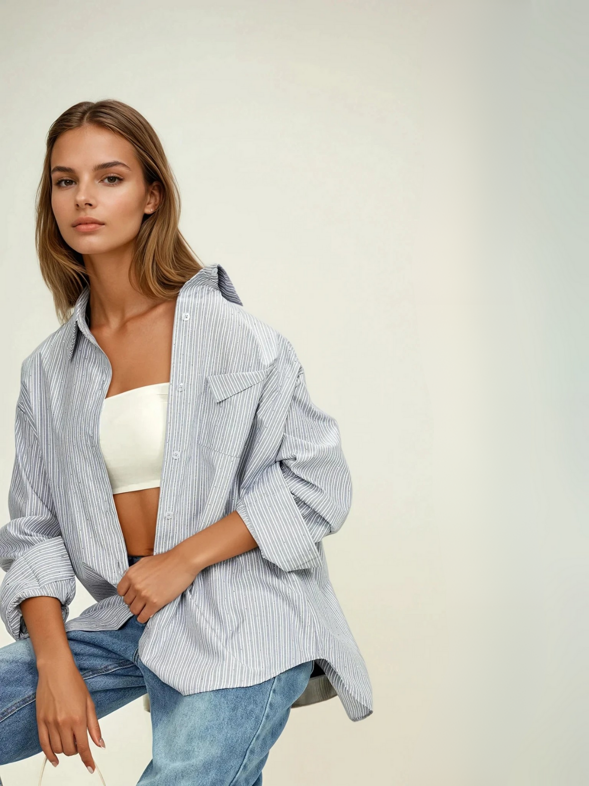 Clara Mode Modernes Pinstripe Hemd mit Klaren Linien Damen – Apparel & Accessories > Clothing > Clothing Tops > Shirts für Damen (Women > Tops > Blouses & Shirts > Shirts)