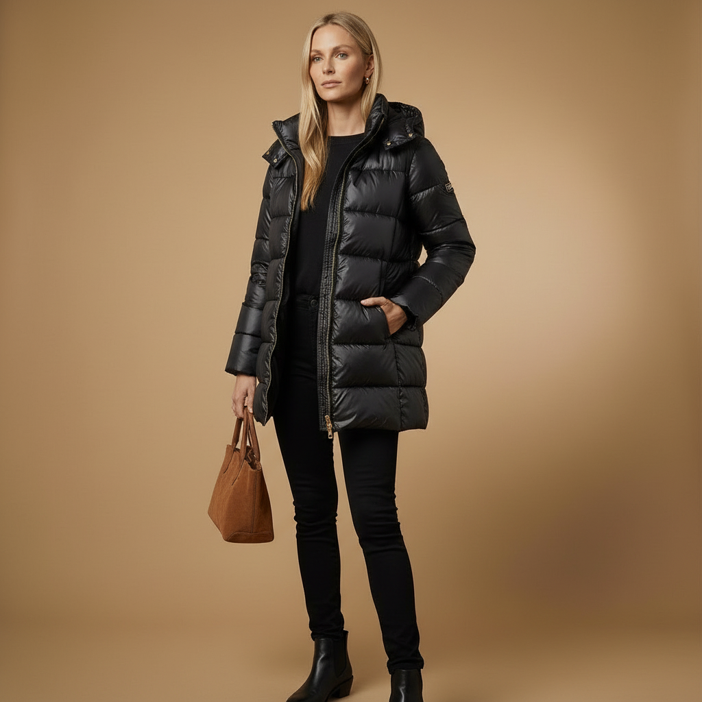 Damen-Wintermantel mit Kapuze | Langer Steppmantel | Warm gefüttert & wasserabweisend