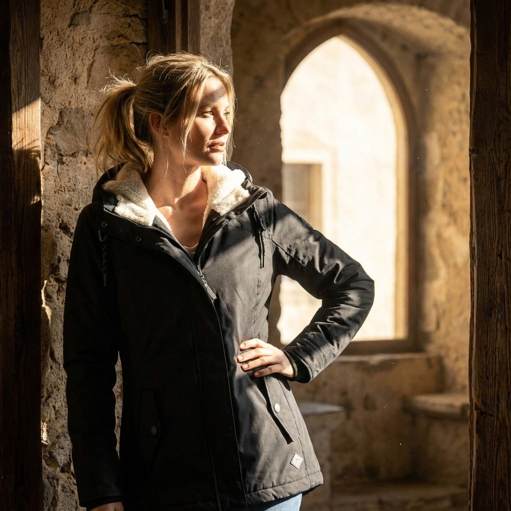 Gefütterte Damenjacke Mit Teddyfell & Kapuze – Winterjacke In Grau