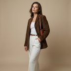 Oversize Damen Wildlederjacke – Lange Braune Übergangsjacke Mit Umlegekragen Für Herbst & Winter